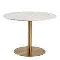 Corby Round Dining Table with White Polished Marble Top & Gold Base inc 4 Batilda Dining Chairs in Grey/Oak Legs - image 2