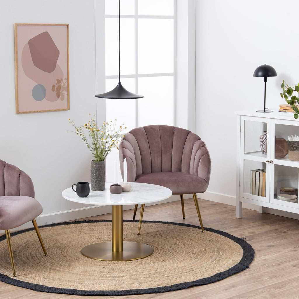 Corby Round Coffee Table with White Polished Marble Top & Gold Base - image 3