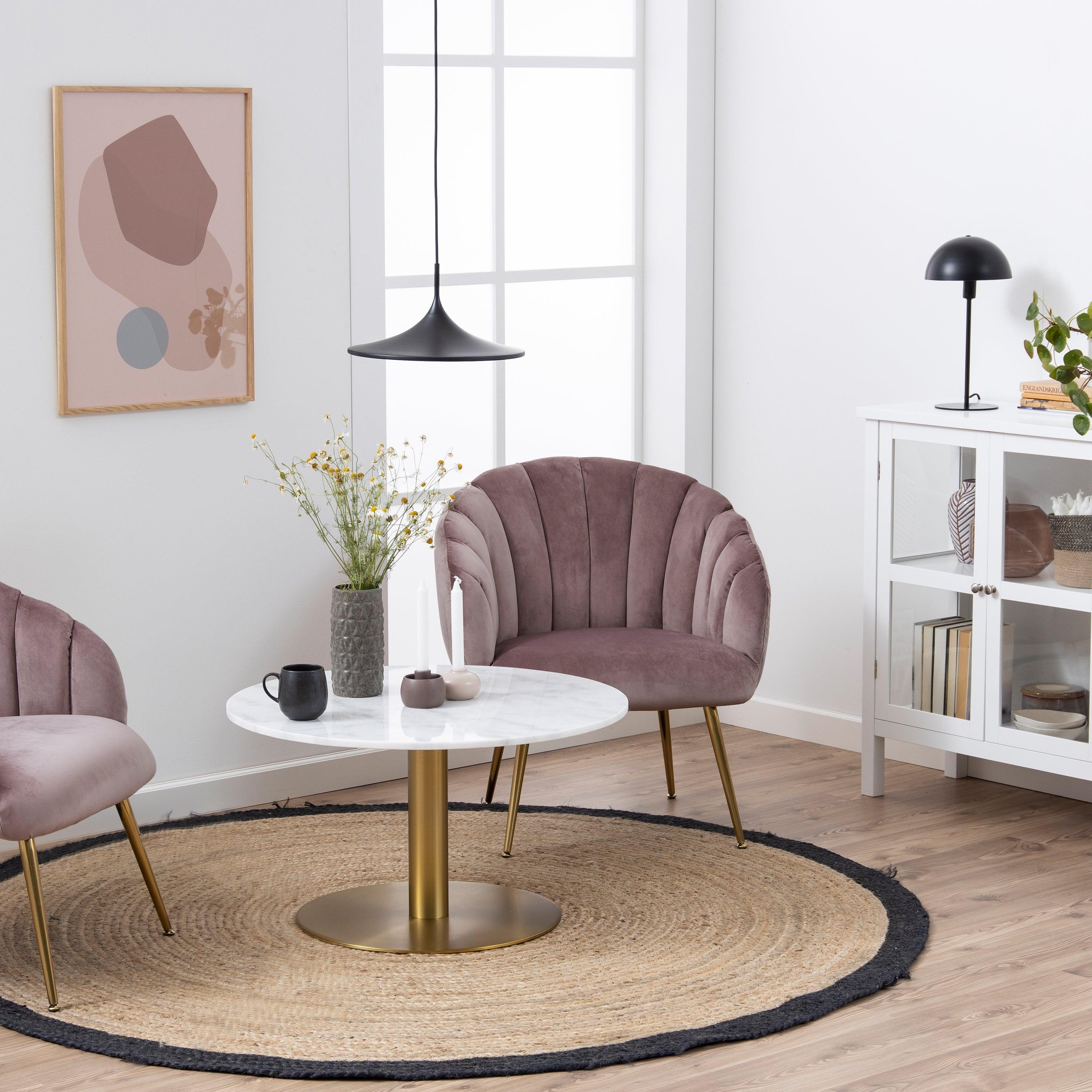 Corby Round Coffee Table with White Polished Marble Top & Gold Base - image 3