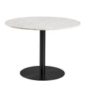 Corby Round Dining Table with White Polished Marble Top & Black Base includes 4 Brooke Dining Chairs with Arm Rest in Taupe -