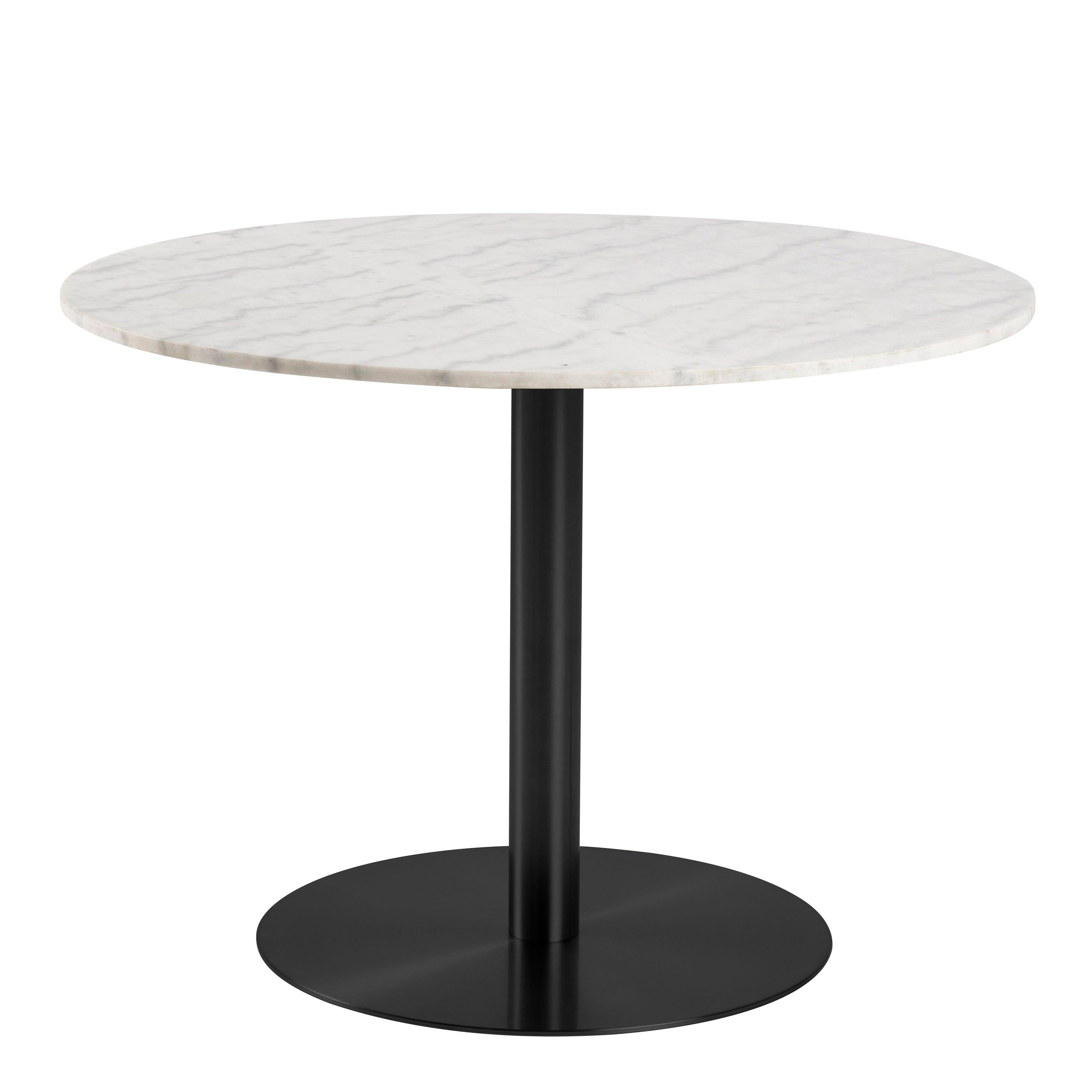 Corby Round Dining Table with White Polished Marble Top & Black Base includes 4 Brooke Dining Chairs with Arm Rest in Monza B