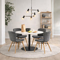 Corby Round Dining Table with White Polished Marble Top & Black Base includes 4 Batilda Dining Chairs in Grey/Oak
