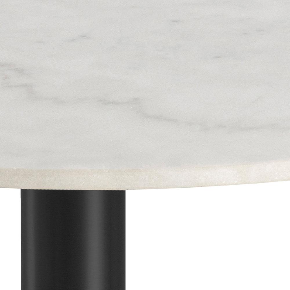 Corby Round Dining Table with White Polished Marble Top & Black Base includes 4 Batilda Dining Chairs in Grey/Oak - image 4