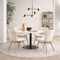 Corby Round Dining Table with White Polished Marble Top & Black Base includes 4 Batilda Dining Chairs in Cream/Oak
