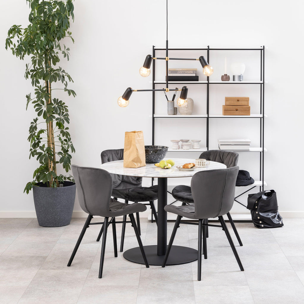 Corby Round Dining Table with White Polished Marble Top & Black Base includes 4 Batilda Dining Chairs in Cream/Oak - image 3