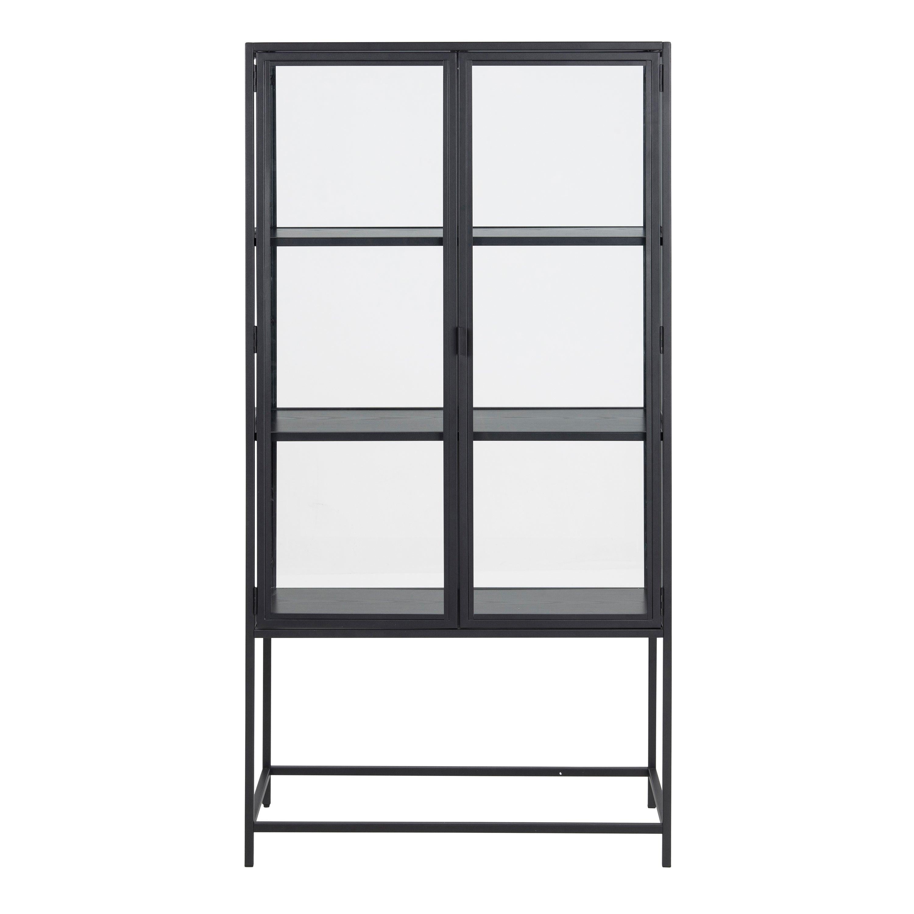 Seaford 2 Glass Door Display Cabinet in Black - image 2