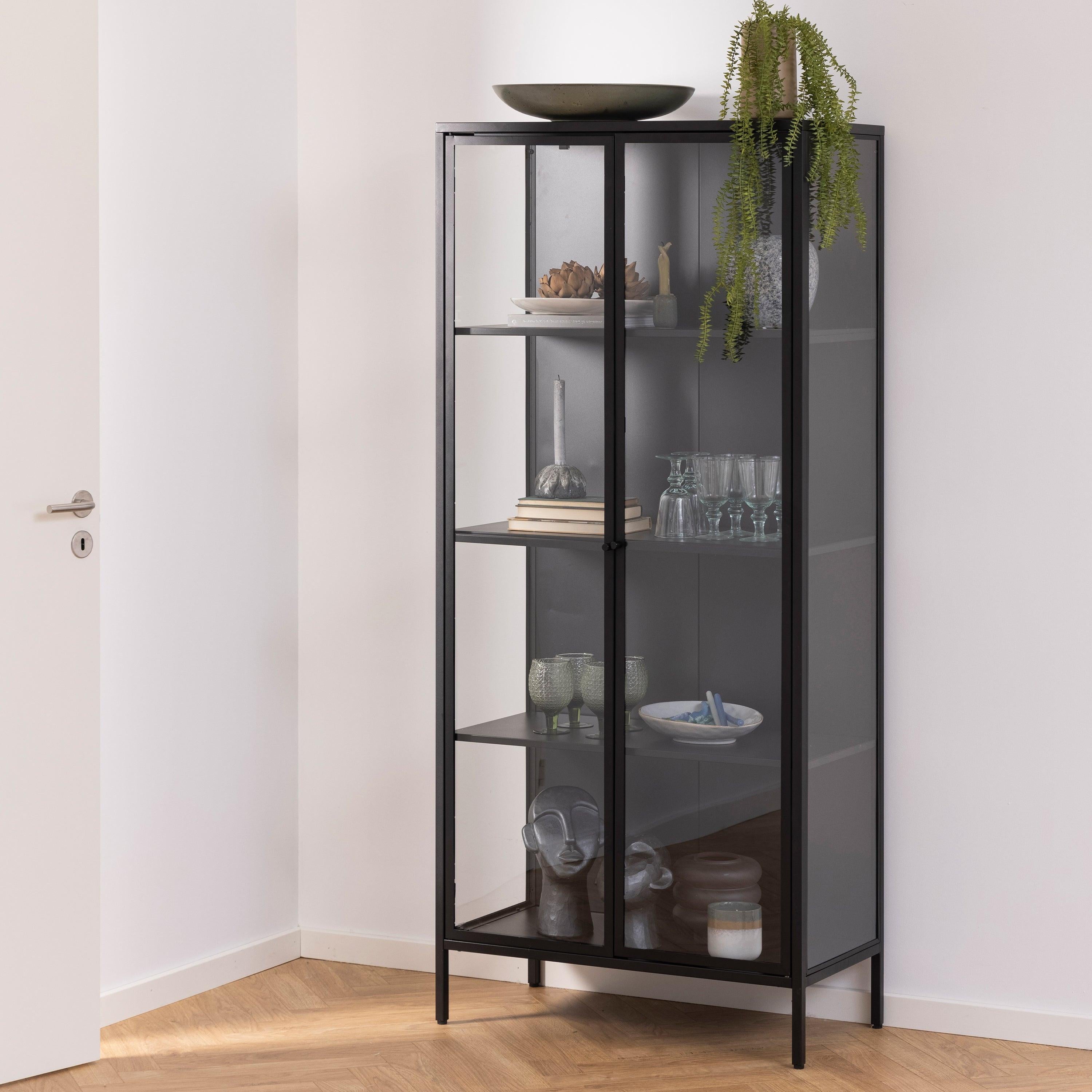 Newcastle Tall 2 Door Display Cabinet in Matt Black - image 6