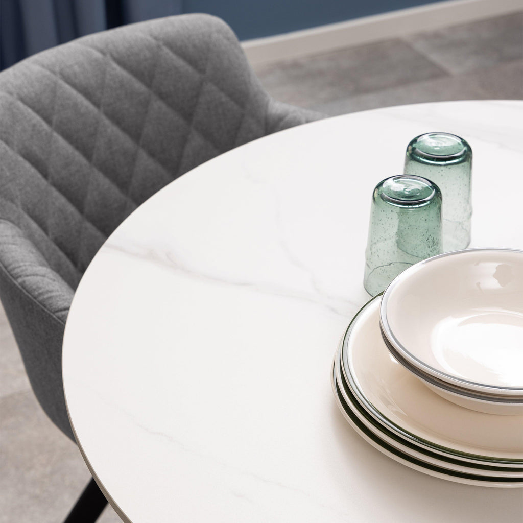 Malta Ceramic Round Dining Table in White 90x75cm - image 3