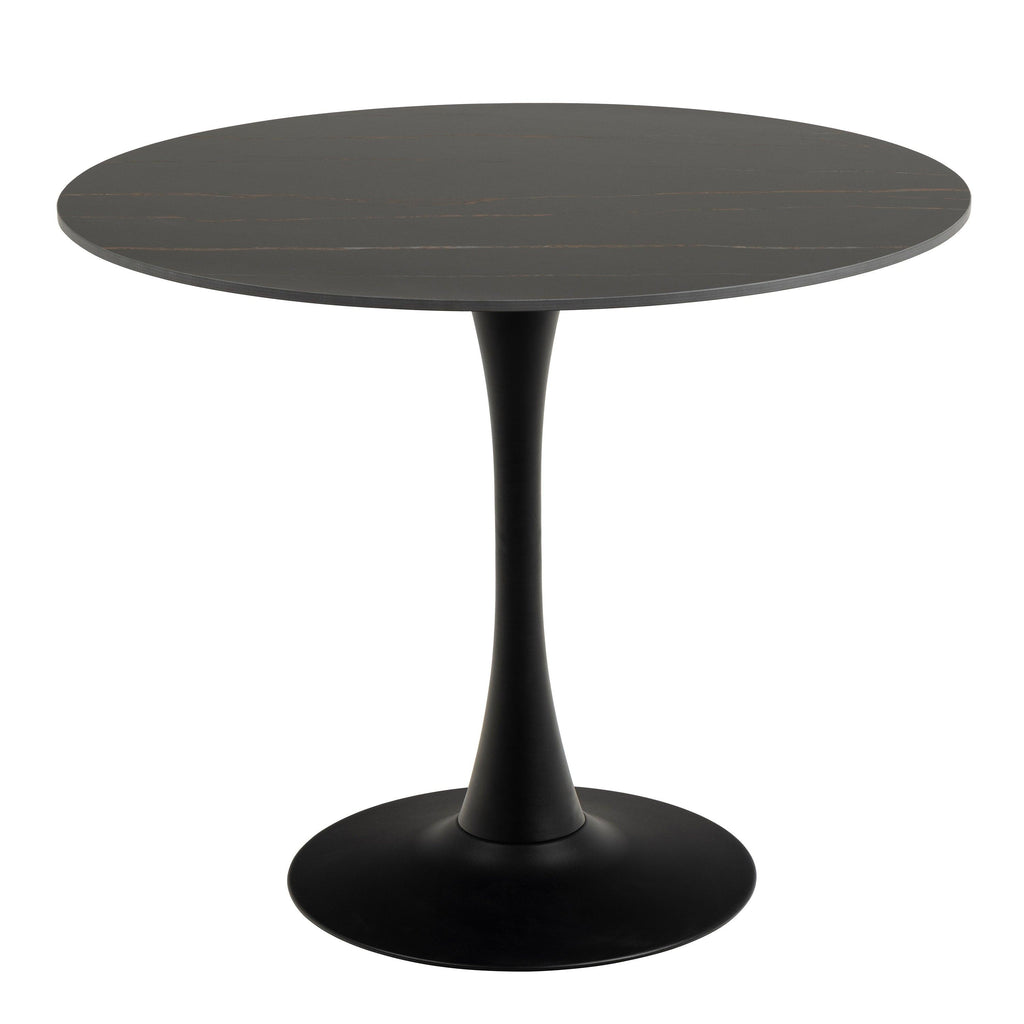 Malta Ceramic Round Dining Table in Black 90cm includes 4 Celia Dining Chairs in Light Grey - image 2