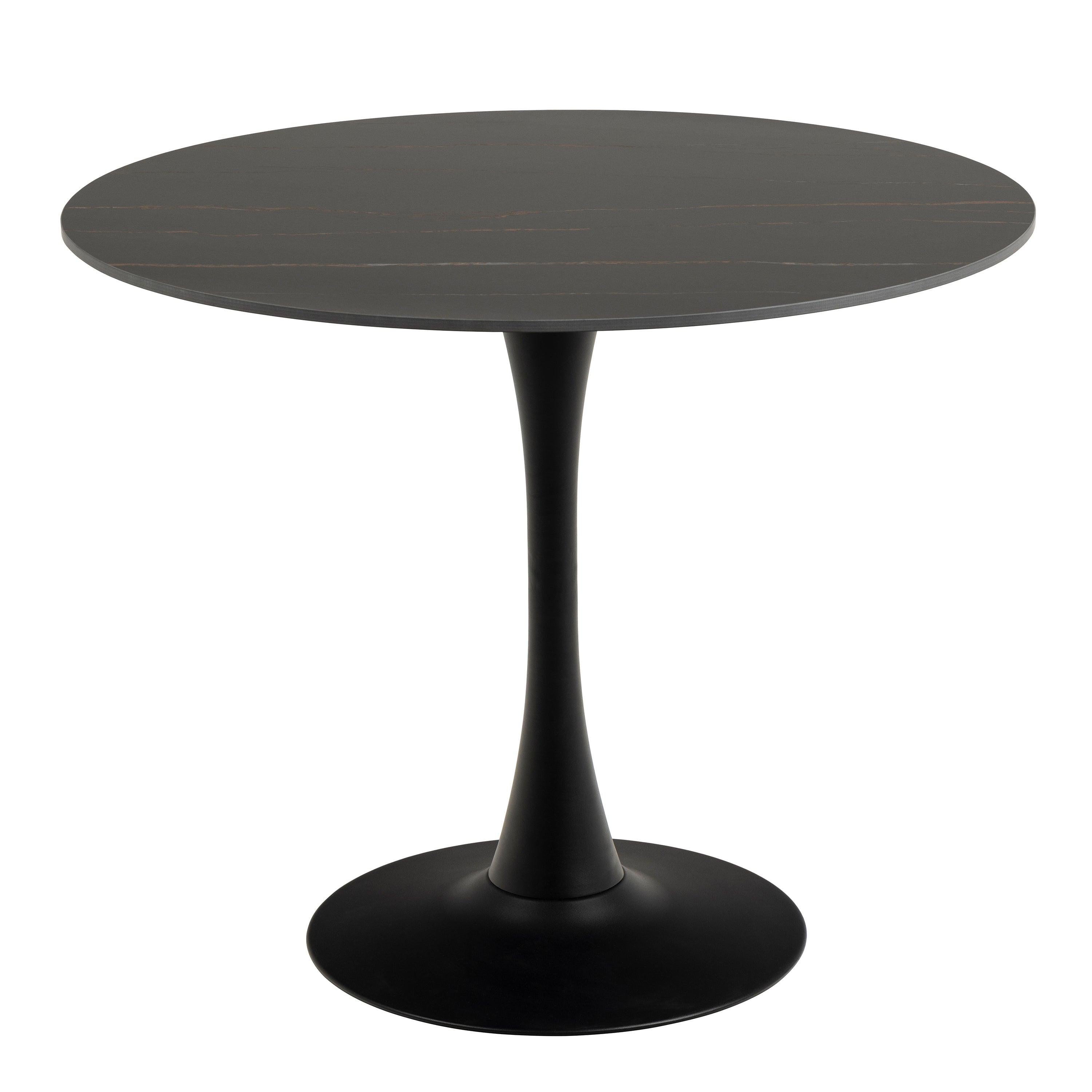 Malta Ceramic Round Dining Table in Black 90cm includes 4 Celia Dining Chairs in Light Grey - image 2