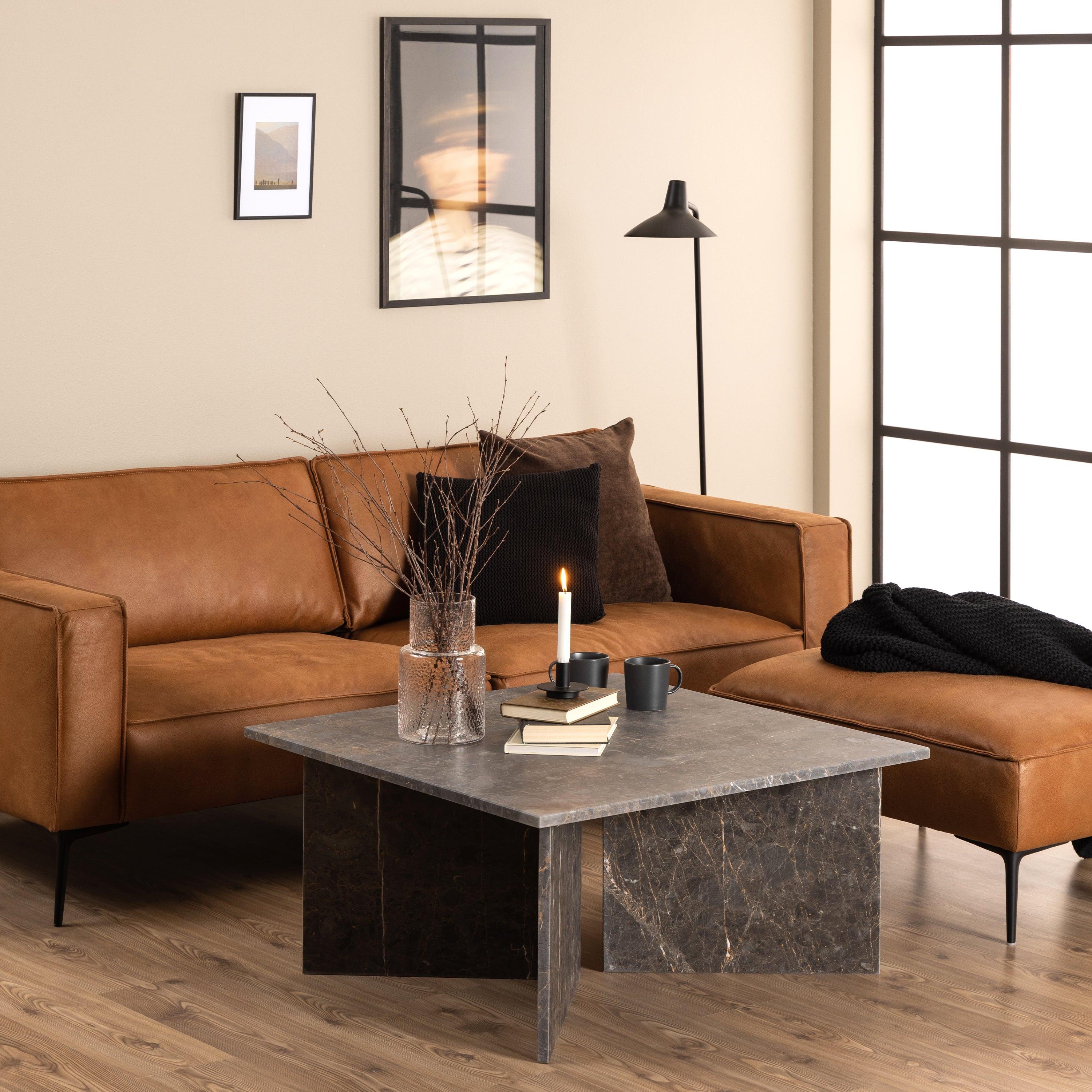 Vega Square Coffee Table with Marron Marble Top 90cm - image 3