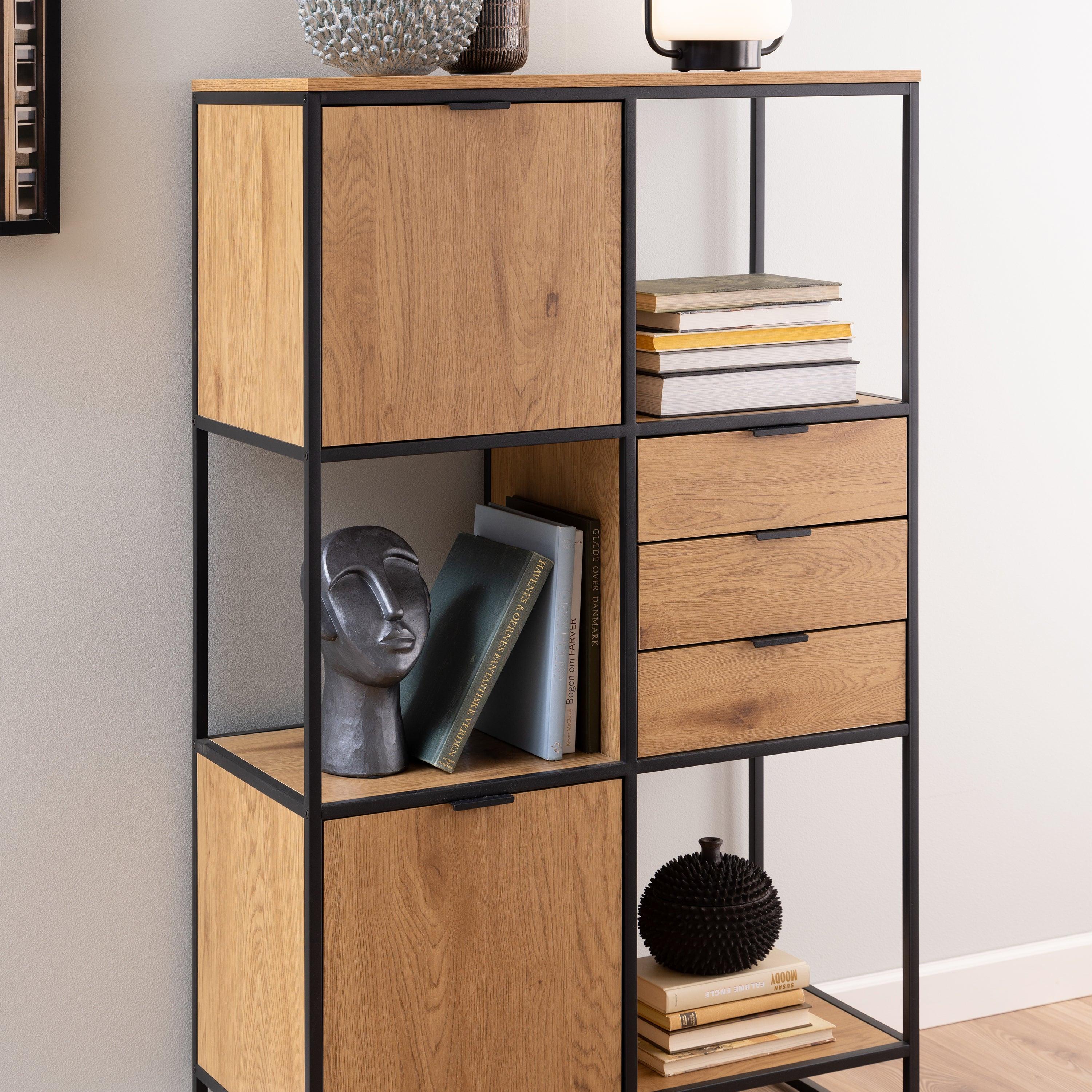 Swindon Bookcase with 2 Doors, 3 Drawers and 1 Shelves in Black - image 6