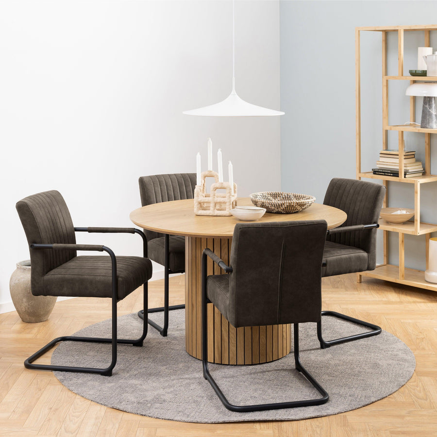 Yale Dining Table in Oak 120cm includes 4 Adele Dining Chairs in Grey Fabric