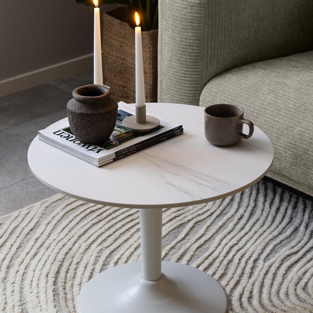 Malta Ceramic Round Coffee Table in White 60x45cm - image 3