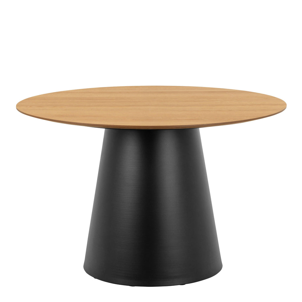 Soli Round Dining Table in Oak/Black 120cm includes 4 Darlene Dining Chairs with Armrest and Swivel Function in Green - image