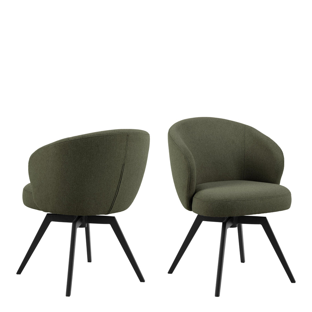 Soli Round Dining Table in Oak/Black 120cm includes 4 Darlene Dining Chairs with Armrest and Swivel Function in Green - image