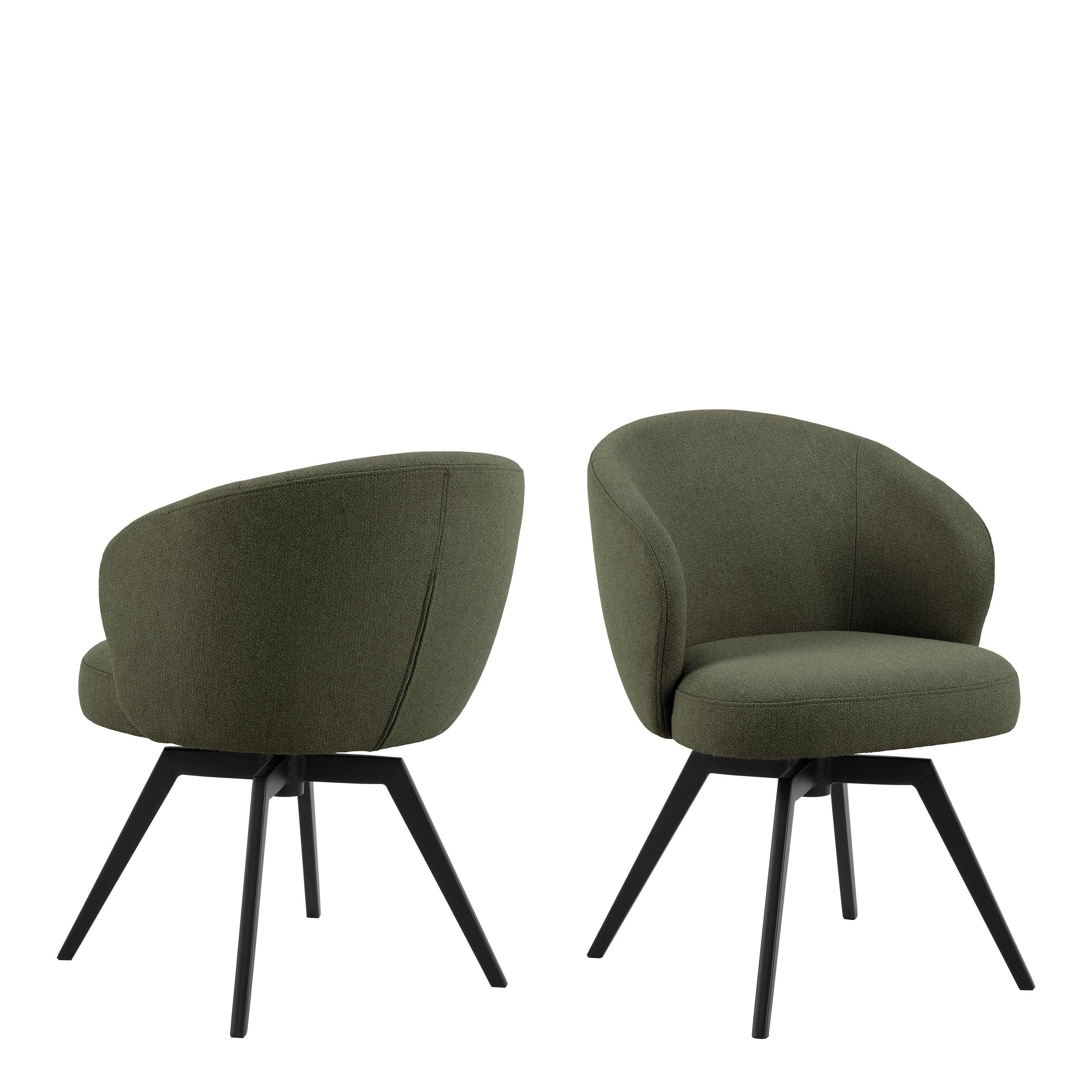 Soli Round Dining Table in Oak/Black 120cm includes 4 Darlene Dining Chairs with Armrest and Swivel Function in Green - image