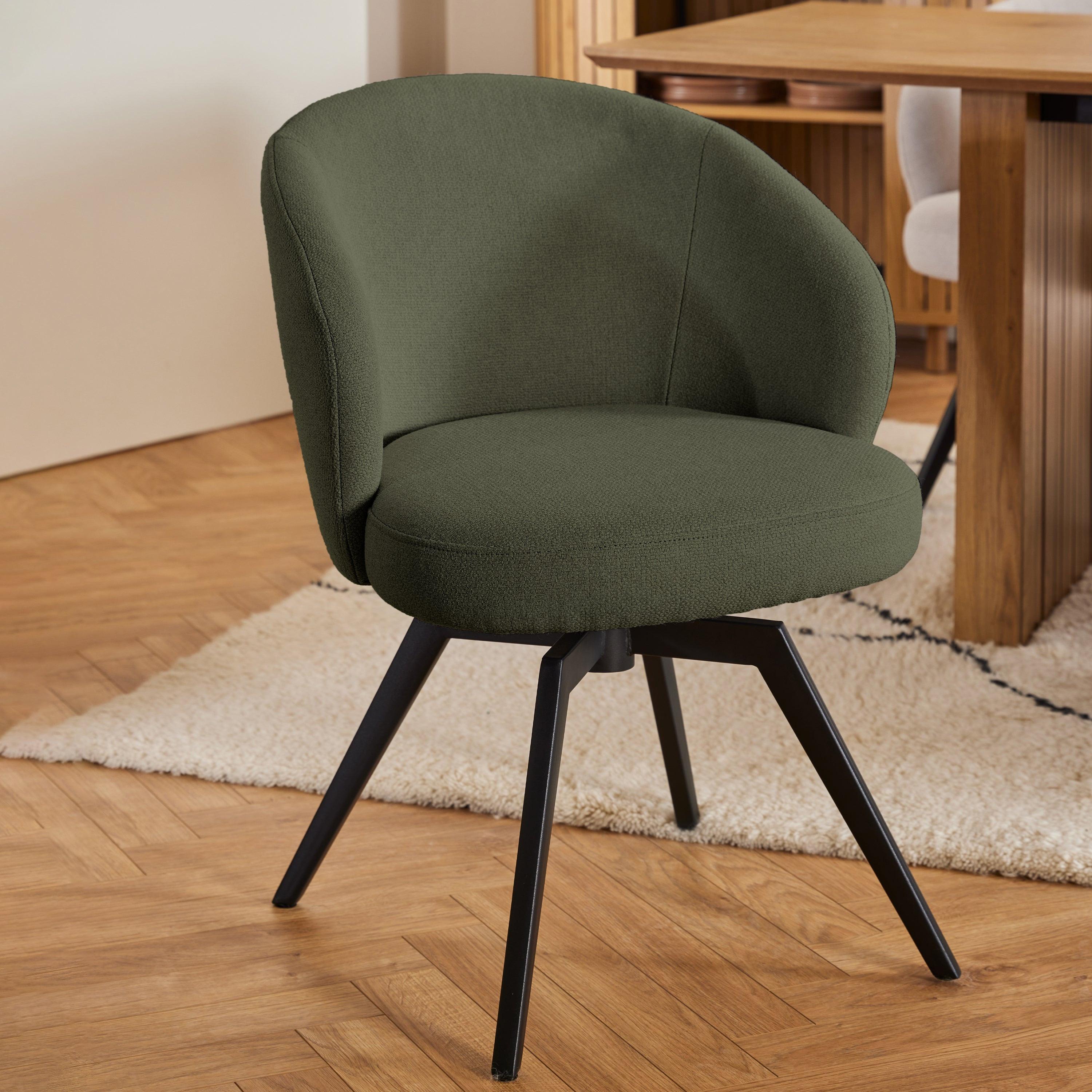 Soli Round Dining Table in Oak/Black 120cm includes 4 Darlene Dining Chairs with Armrest and Swivel Function in Green - image
