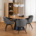 Soli Round Dining Table in Oak/Black 120cm includes 4 Darlene Dining Chairs with Armrest and Swivel Function in Grey