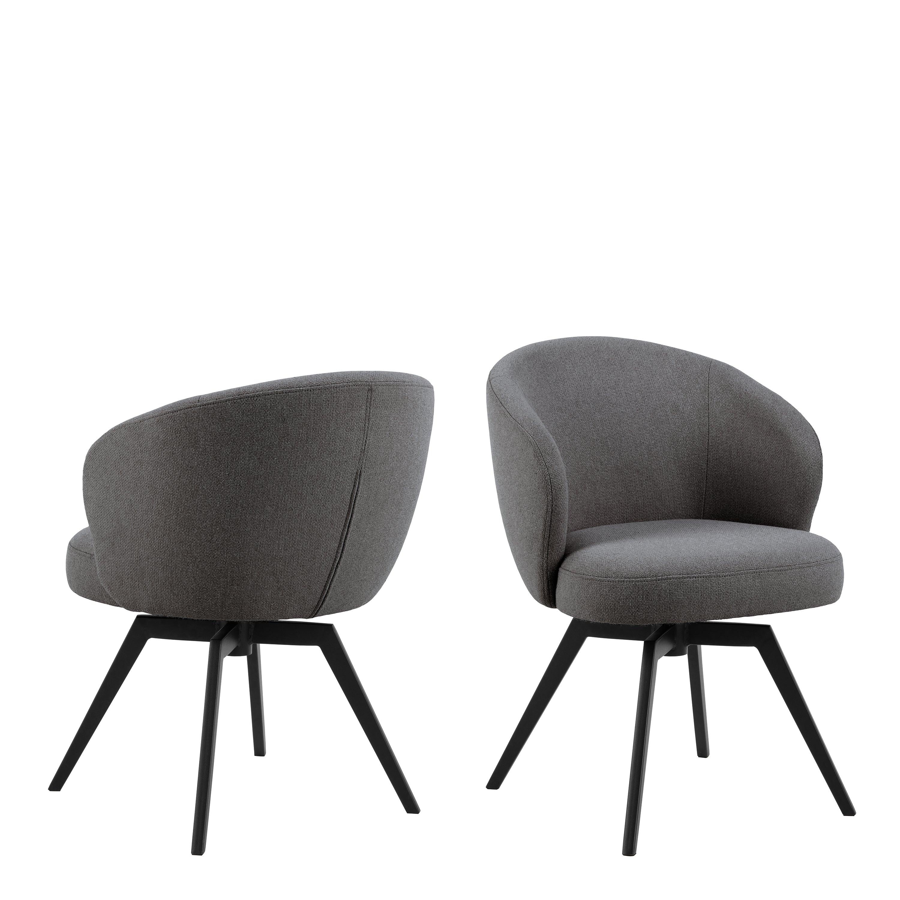 Soli Round Dining Table in Oak/Black 120cm includes 4 Darlene Dining Chairs with Armrest and Swivel Function in Grey - image 