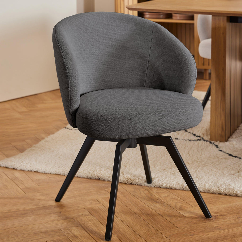 Soli Round Dining Table in Oak/Black 120cm includes 4 Darlene Dining Chairs with Armrest and Swivel Function in Grey - image 