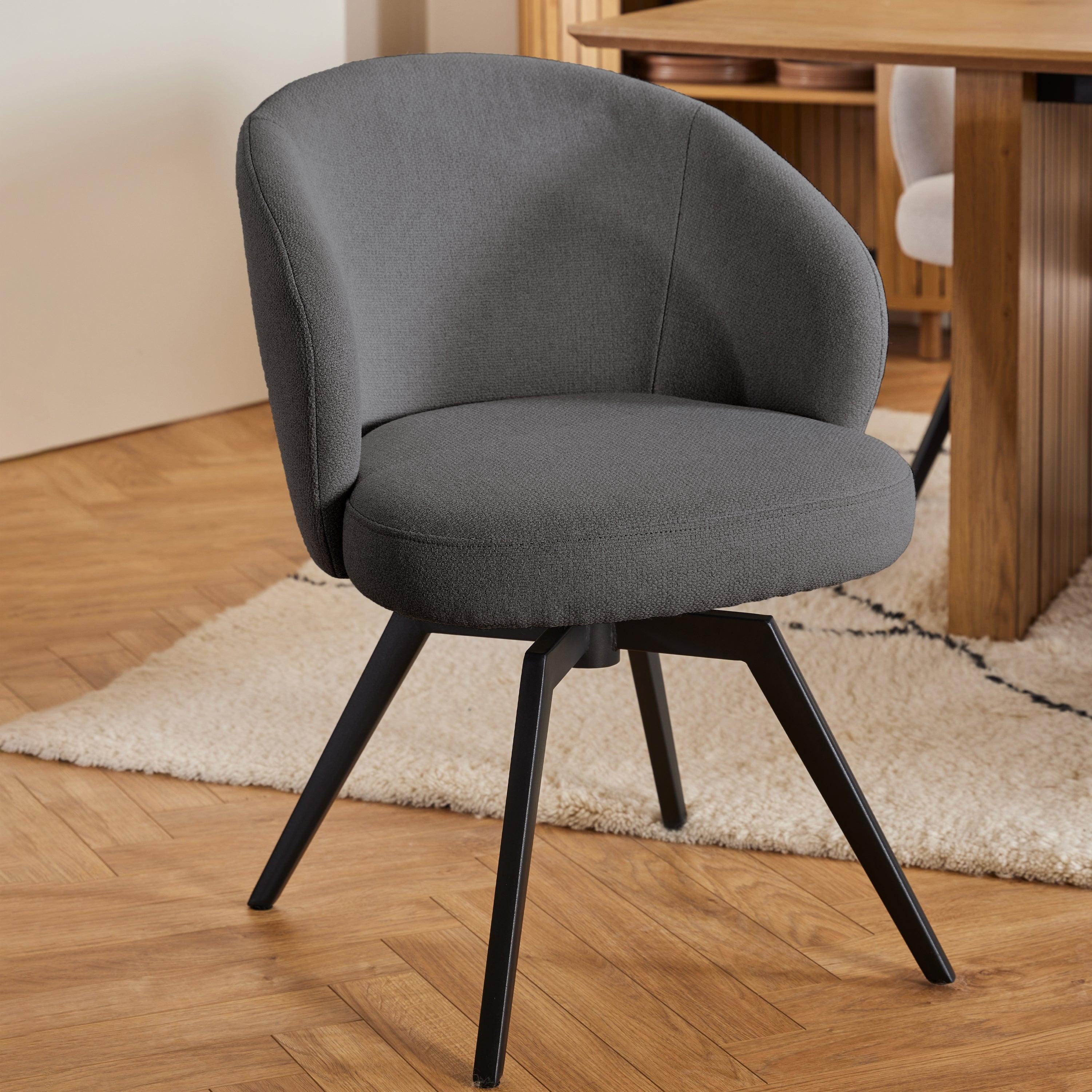 Soli Round Dining Table in Oak/Black 120cm includes 4 Darlene Dining Chairs with Armrest and Swivel Function in Grey - image 