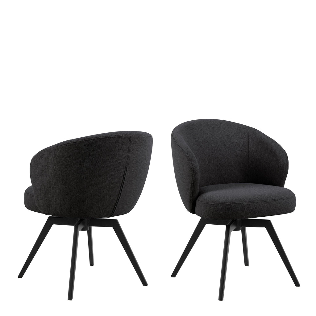 Soli Round Dining Table in Oak/Black 120cm includes 4 Darlene Dining Chairs with Armrest and Swivel Function in Black - image