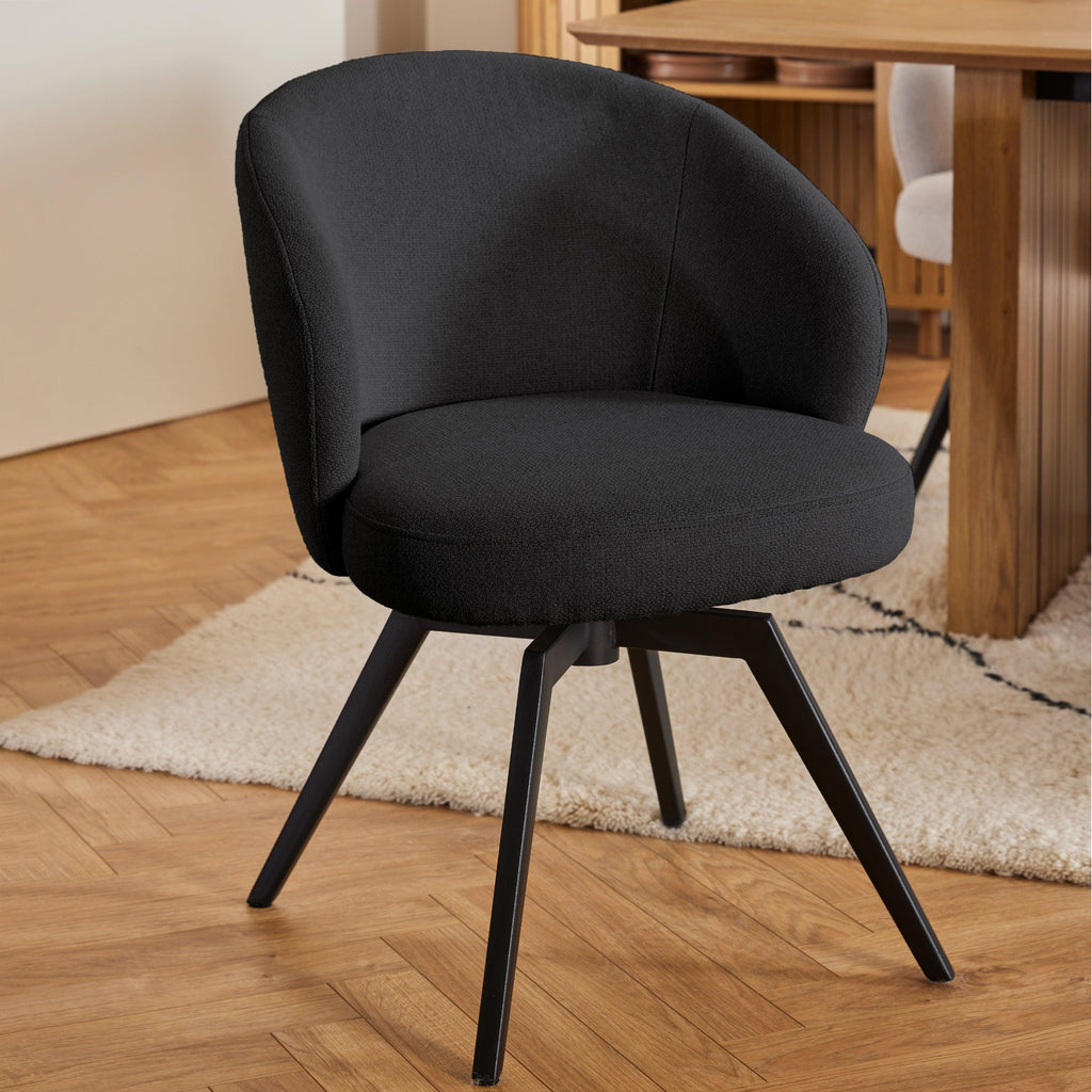 Soli Round Dining Table in Oak/Black 120cm includes 4 Darlene Dining Chairs with Armrest and Swivel Function in Black - image