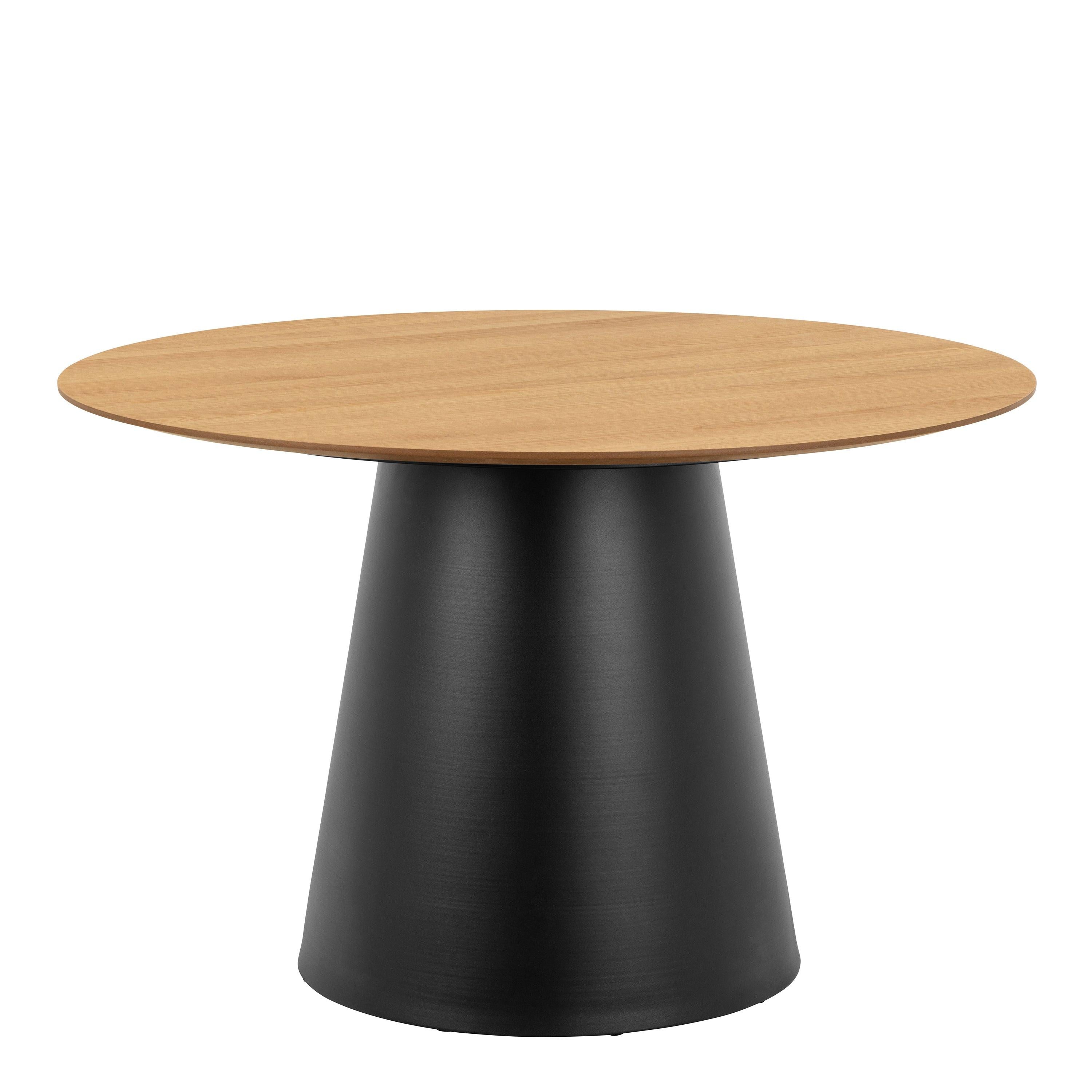 Soli Round Dining Table in Oak/Black 120cm includes 4 Darlene Dining Chairs with Armrest and Swivel Function in Beige - image