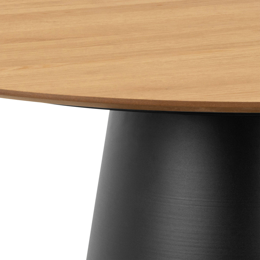 Soli Round Dining Table in Oak/Black 120cm includes 4 Darlene Dining Chairs with Armrest and Swivel Function in Beige - image