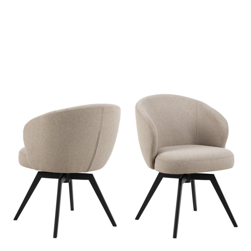 Soli Round Dining Table in Oak/Black 120cm includes 4 Darlene Dining Chairs with Armrest and Swivel Function in Beige - image