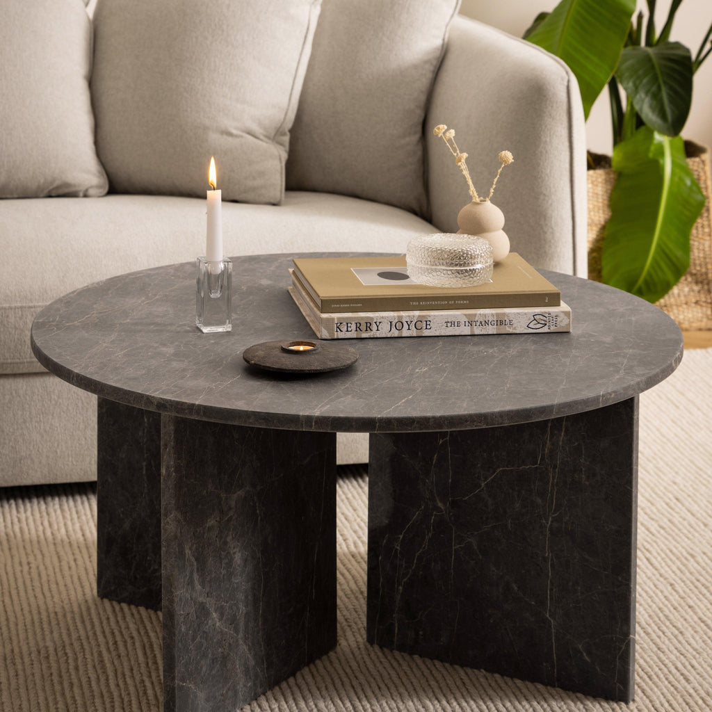 Vega Round Coffee Table with Marron Marble Top 90cm - image 4