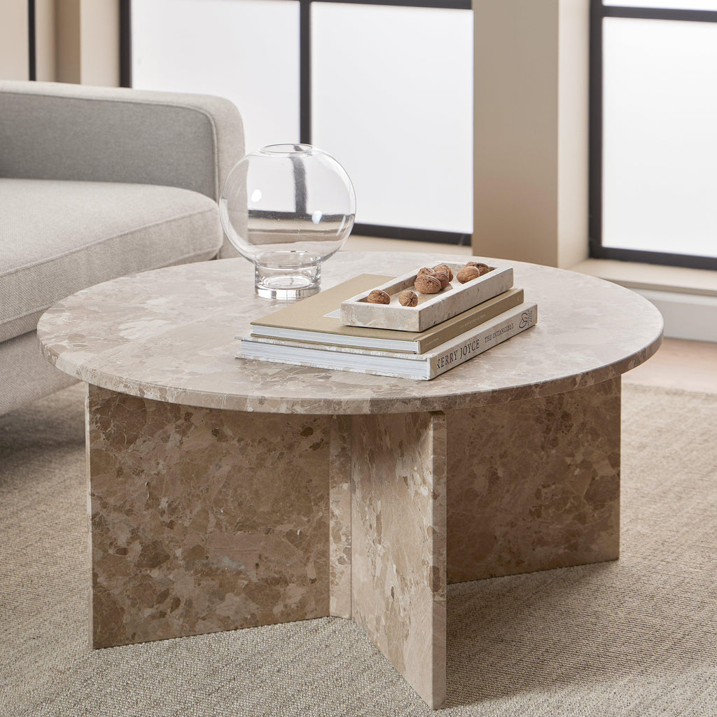 Vega Round Coffee Table with Brown Marble Top 90cm - image 4