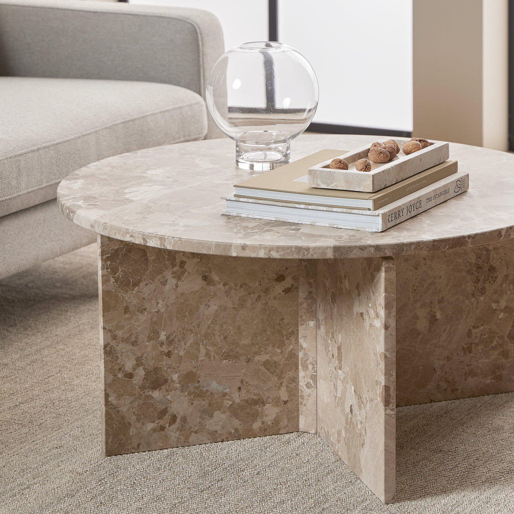 Vega Round Coffee Table with Brown Marble Top 90cm - image 5