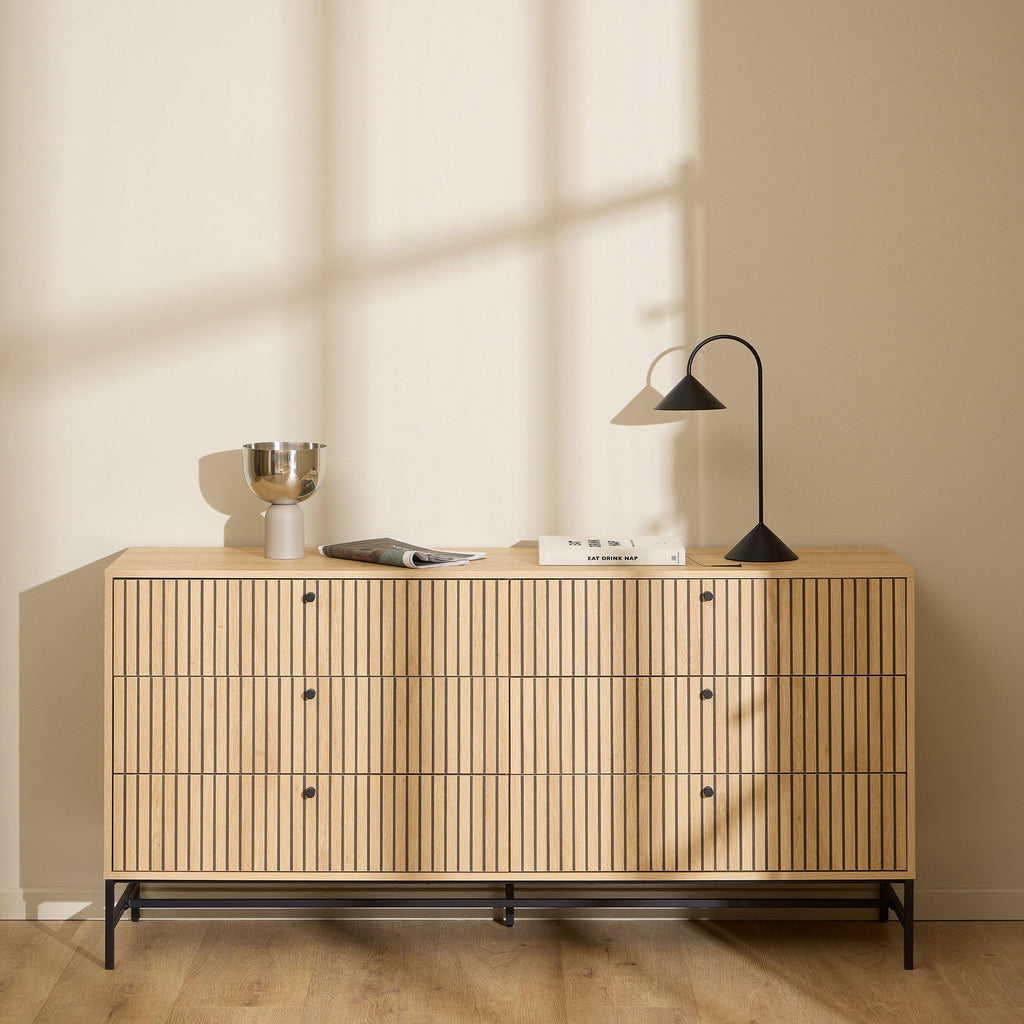 Albany Wide Chest of 6 Drawers in Oak/Black Legs - image 5