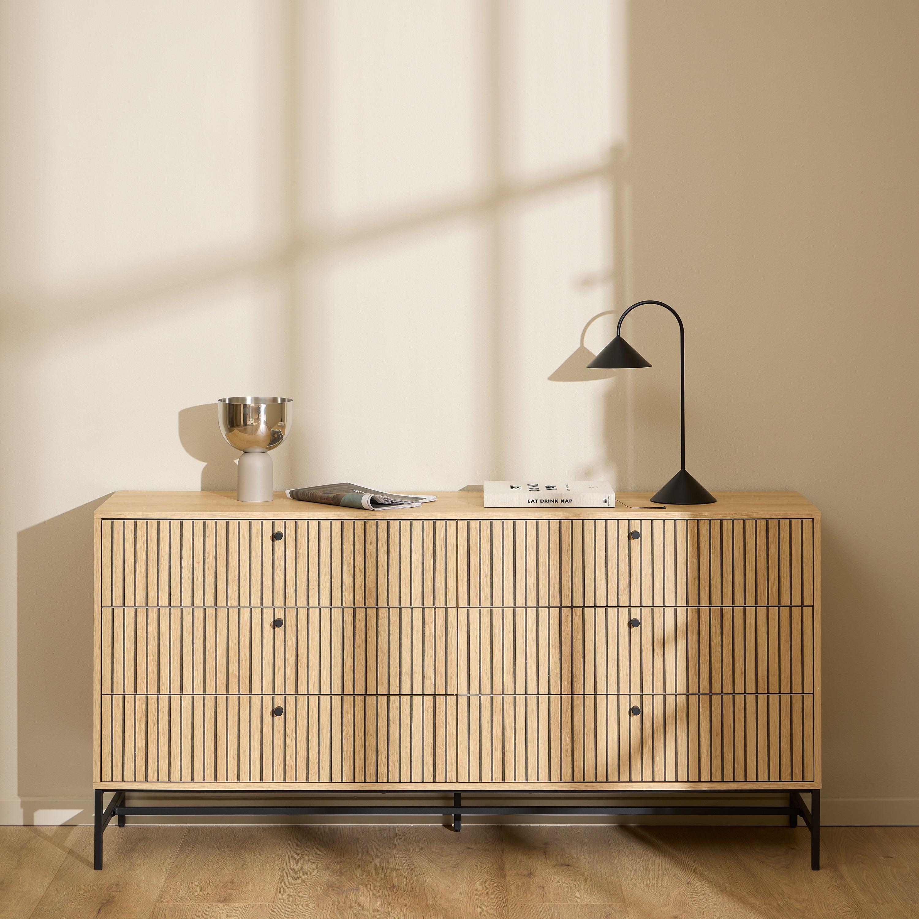 Albany Wide Chest of 6 Drawers in Oak/Black Legs - image 5