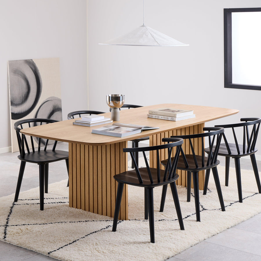 Christo Dining Table in Oak 220x105cm includes 6 Ida Dining Chairs in Black