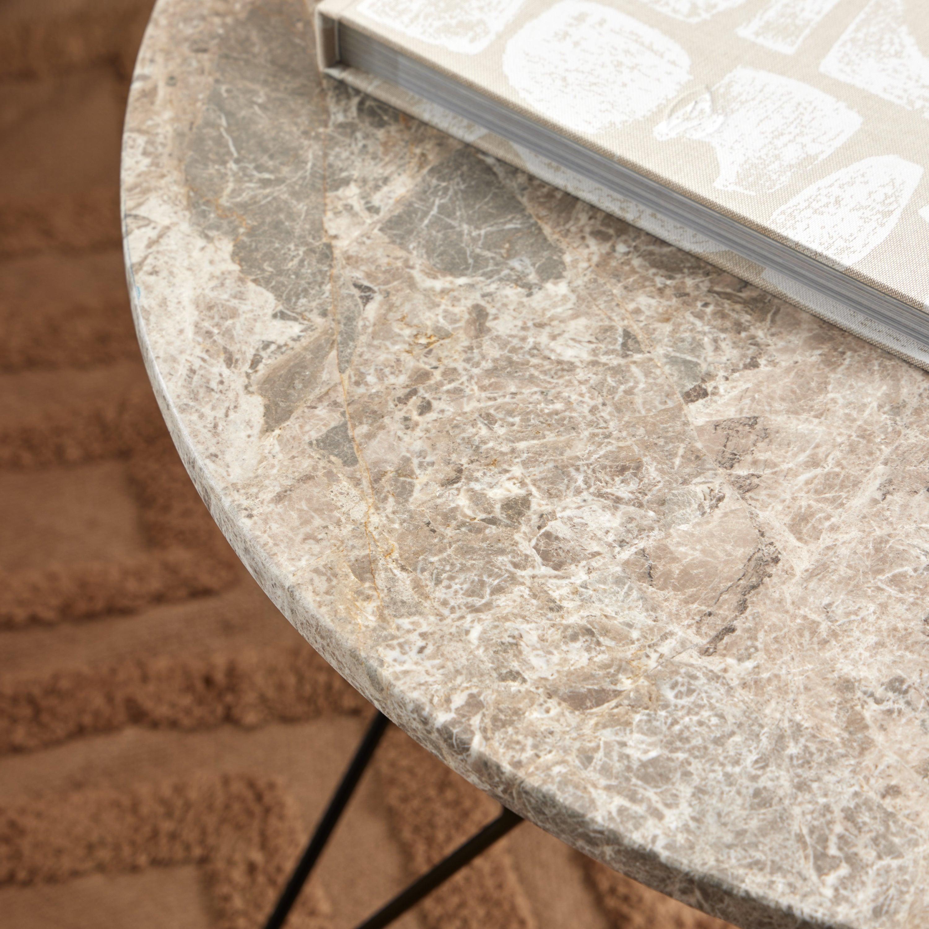 Prunus Round Coffee Table in Brown Marble and Matt Black Coated Steel Base 80x46.4cm - image 5