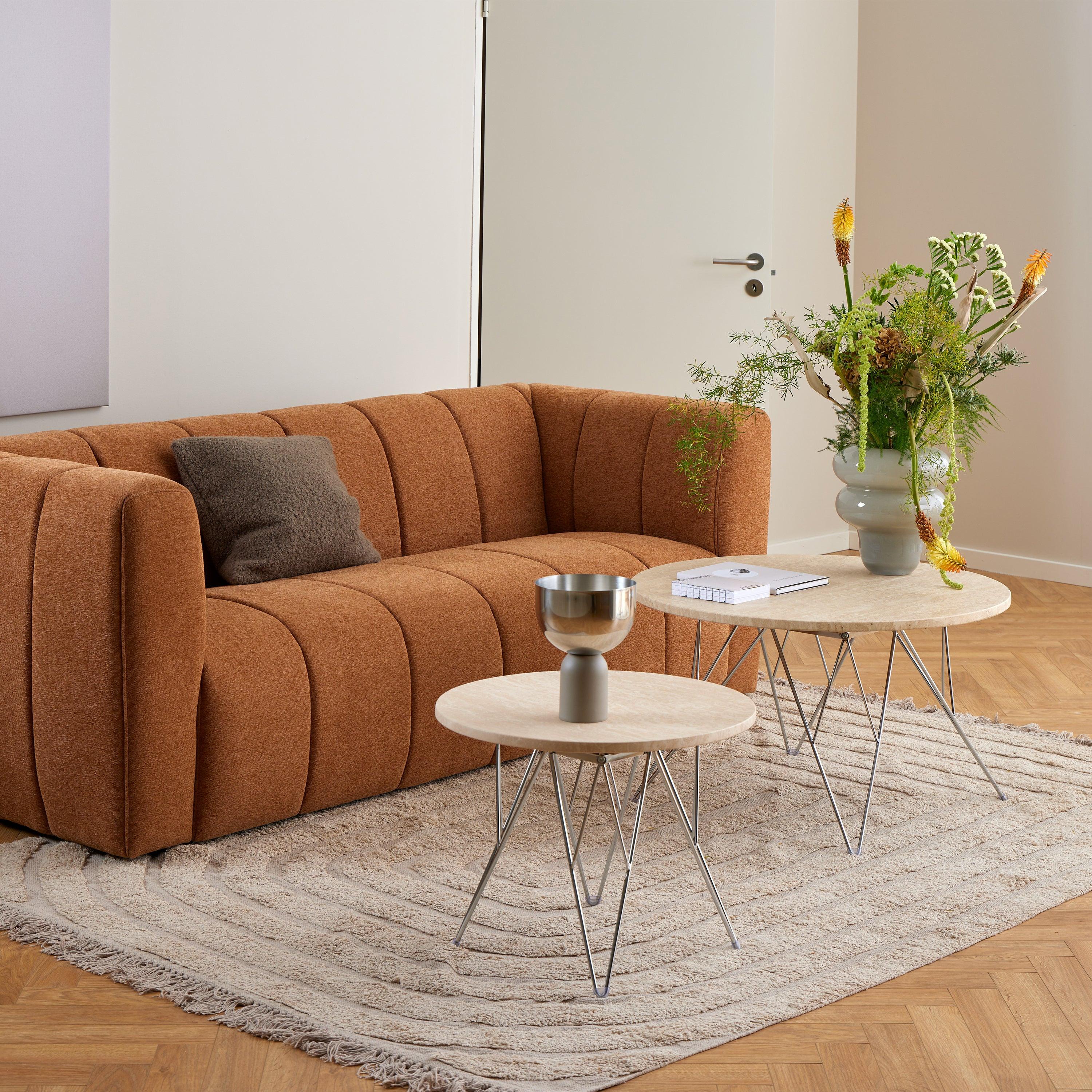 Prunus Round Coffee Table in Matt Beige and Chrome Steel Base 80x46.4cm - image 3