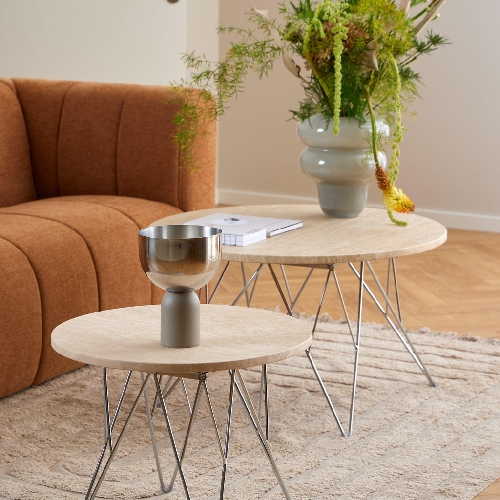 Prunus Round Coffee Table in Matt Beige and Chrome Steel Base 80x46.4cm - image 4