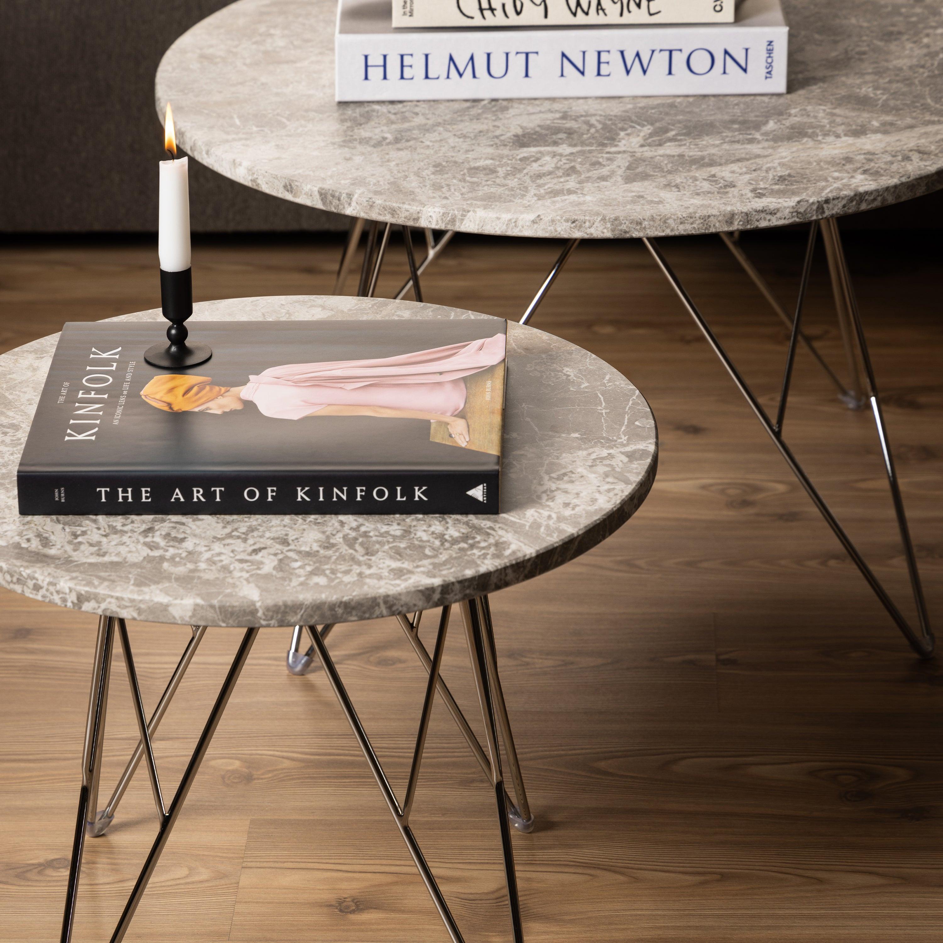 Prunus Round Coffee Table with Grey-Brown Marble Top - image 5