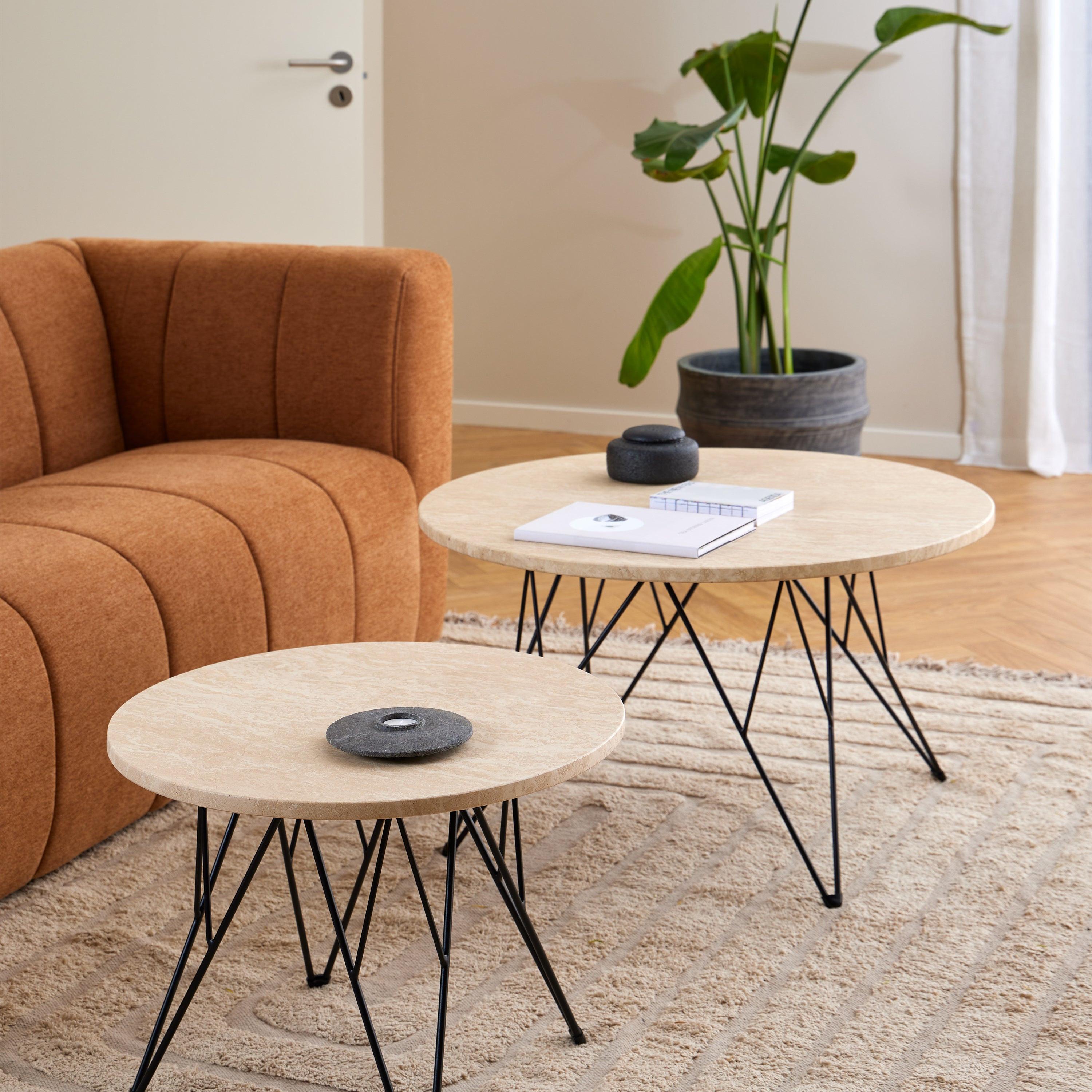Prunus Round Coffee Table in Matt Beige and Matt Black Coated Steel Base 80x46.4cm - image 4