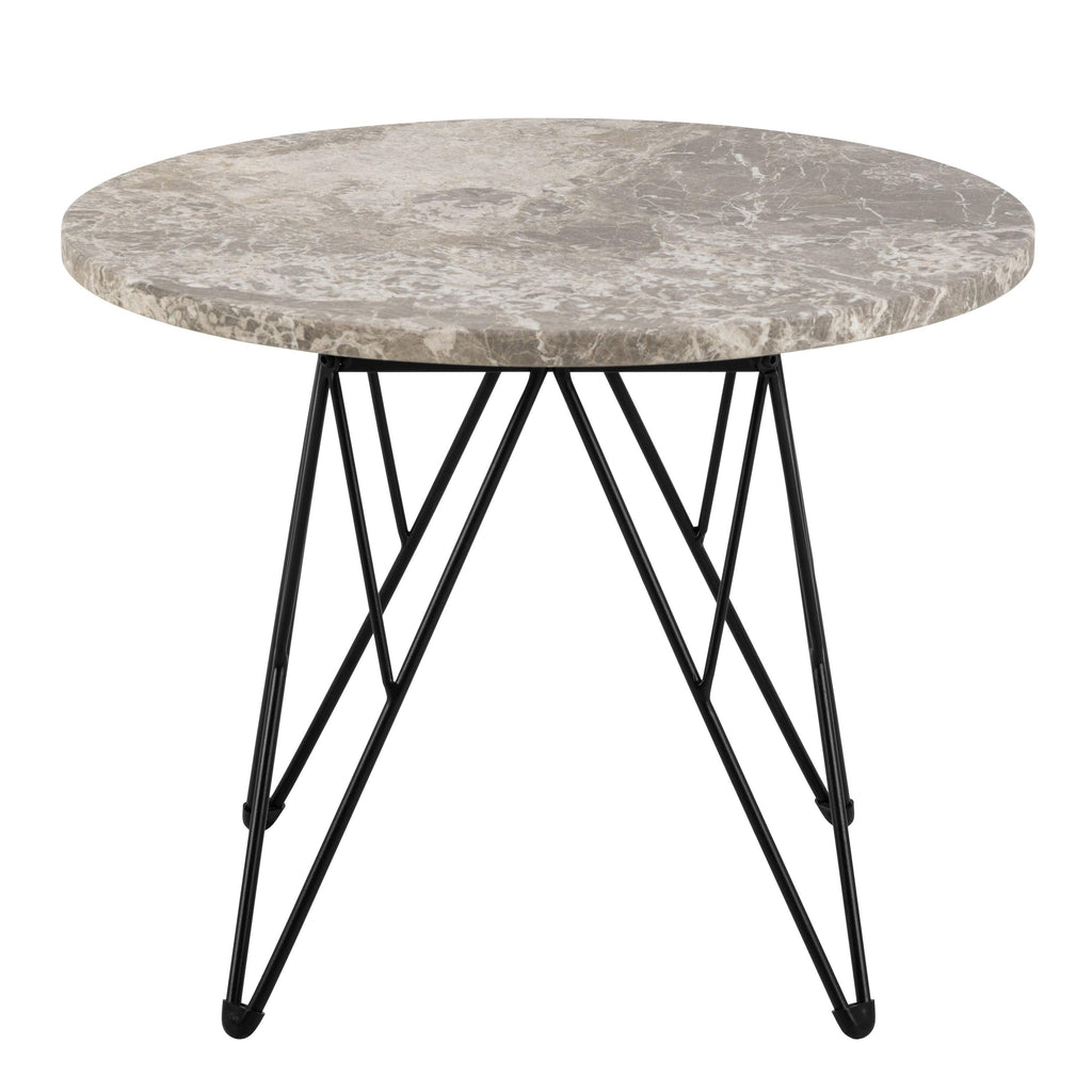 Prunus round Side Table in Grey Marble and Black Coated Steel Base 55x41.4cm - image 2
