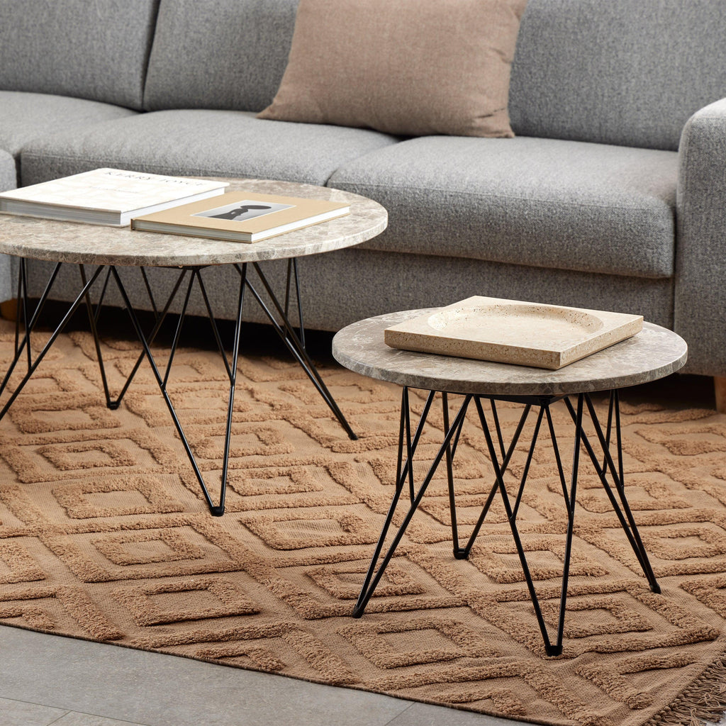 Prunus round Side Table in Grey Marble and Black Coated Steel Base 55x41.4cm - image 4