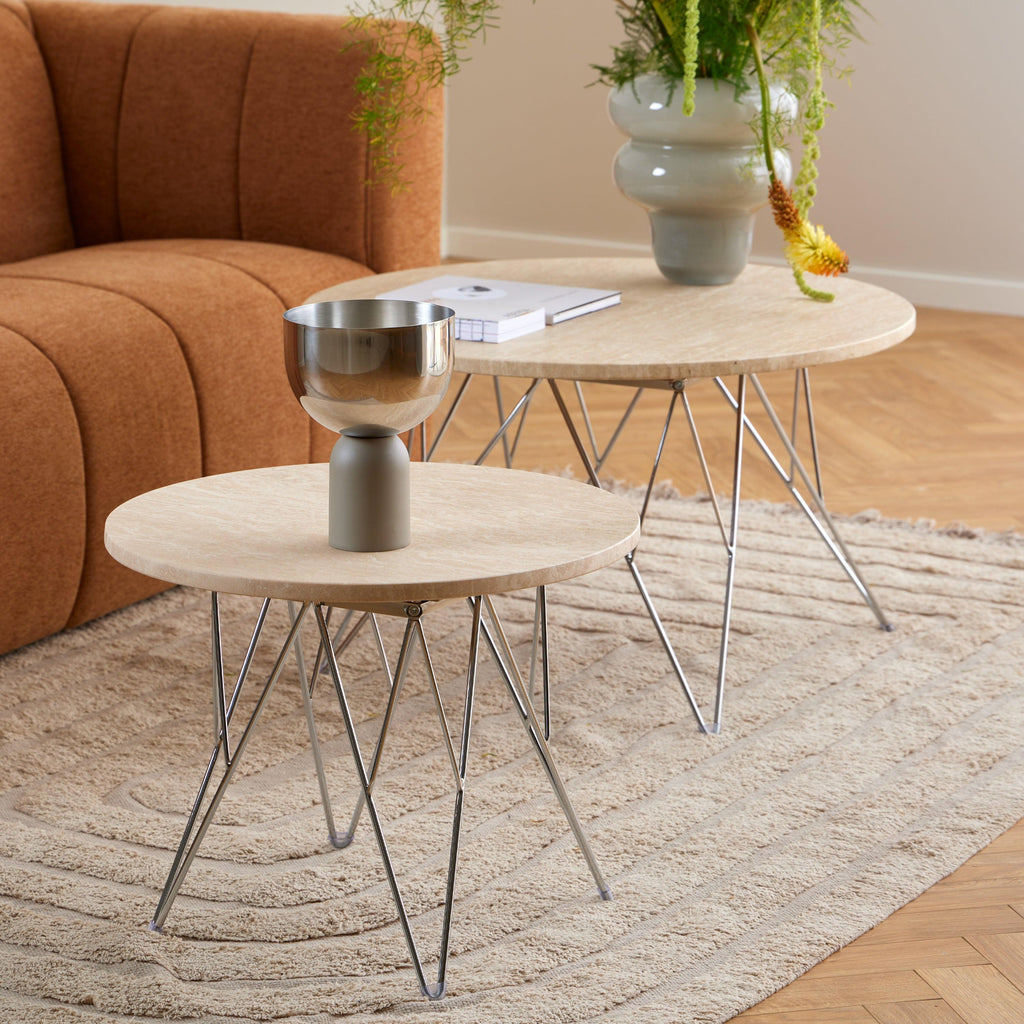Prunus Round Side Table in Matt Beige and Chrome Steel Base 55x41.4cm - image 4