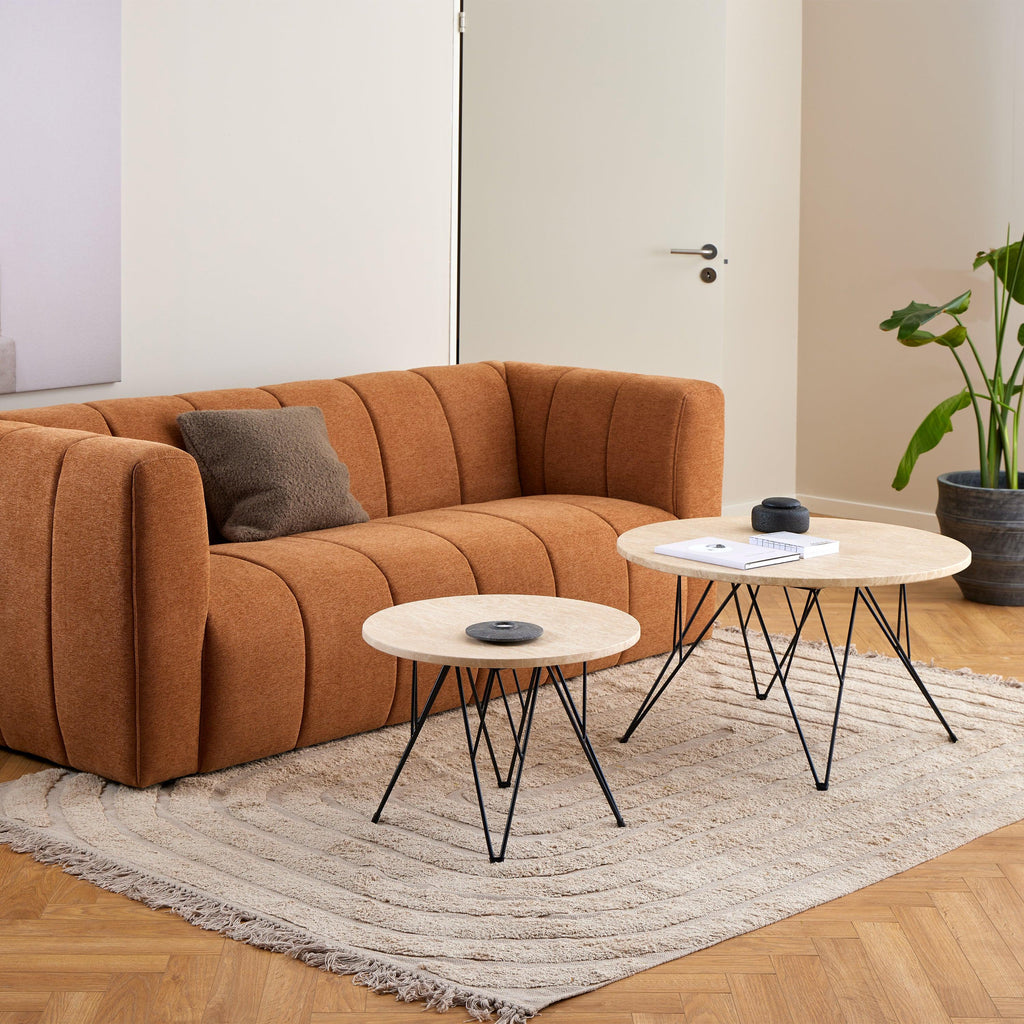 Prunus Round Side Table in Matt Beige and Black Coated Steel Base 55x41.4cm - image 3