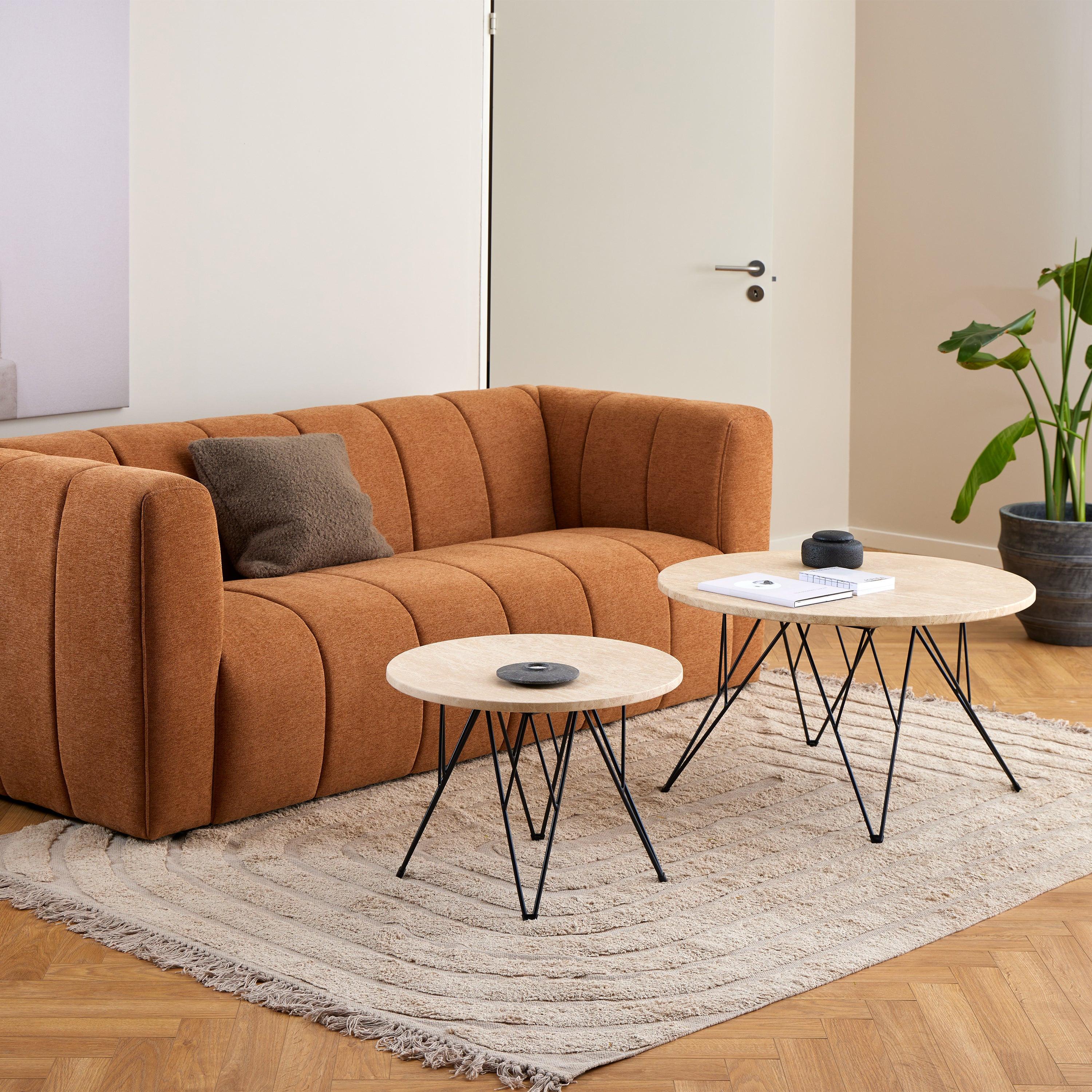 Prunus Round Side Table in Matt Beige and Black Coated Steel Base 55x41.4cm - image 3