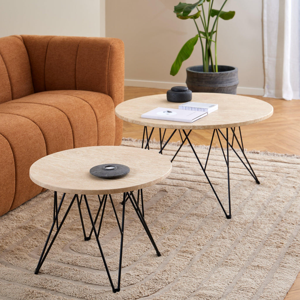 Prunus Round Side Table in Matt Beige and Black Coated Steel Base 55x41.4cm - image 4