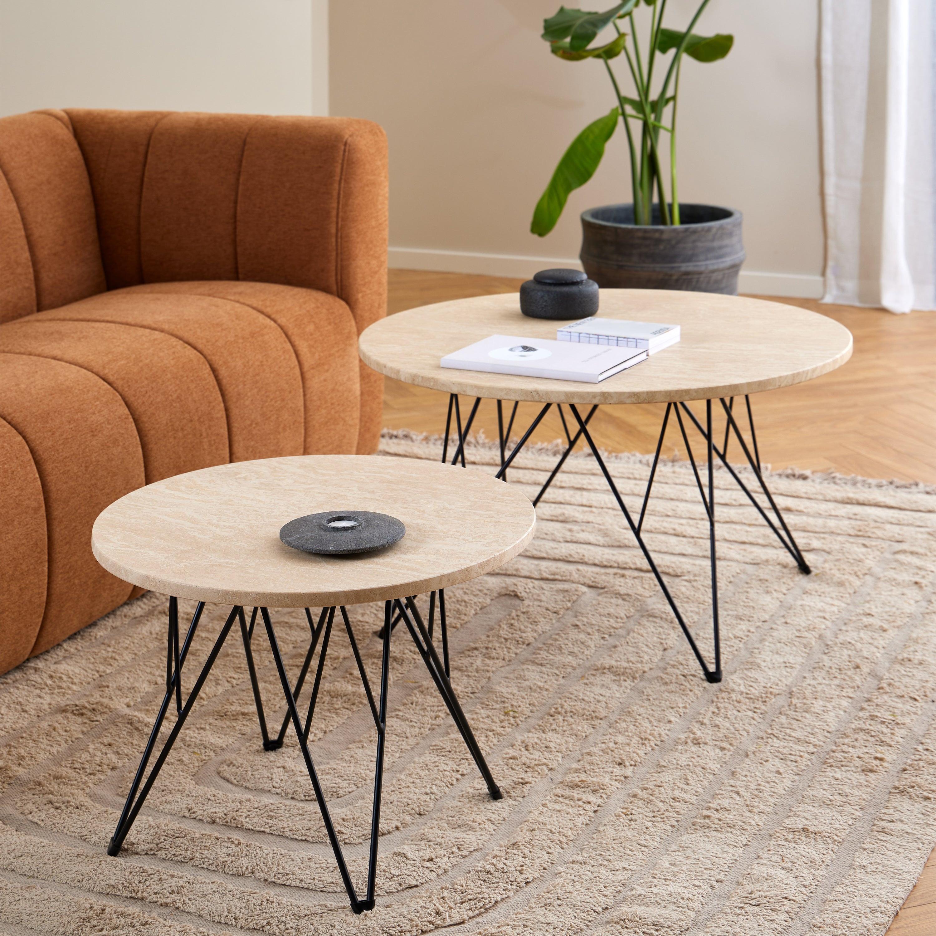 Prunus Round Side Table in Matt Beige and Black Coated Steel Base 55x41.4cm - image 4