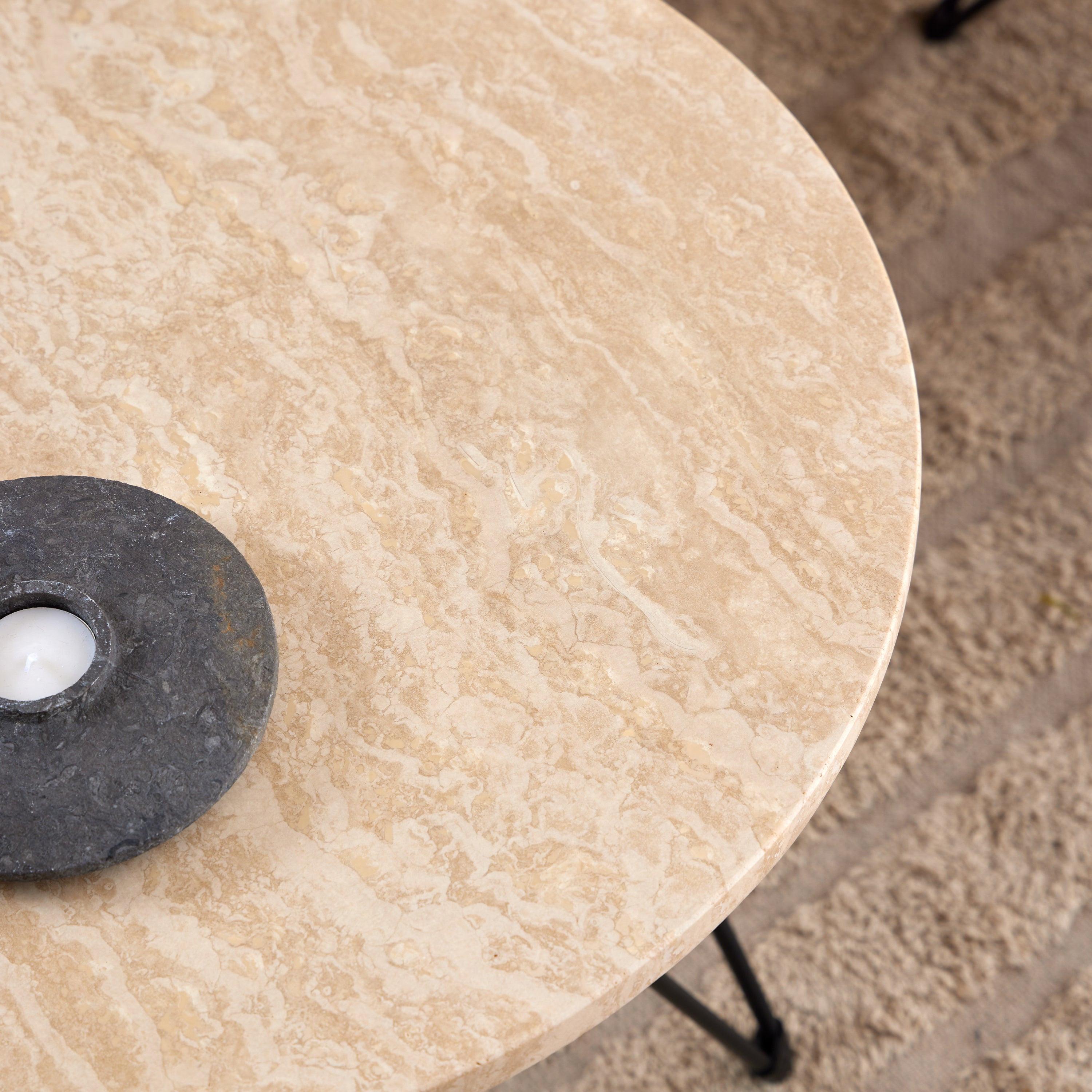 Prunus Round Side Table in Matt Beige and Black Coated Steel Base 55x41.4cm - image 5